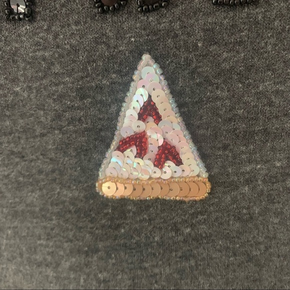 BOW & DRAPE “Love Triangle” Pizza Sequin Embellished Grey Sweatshirt Size M - Picture 10 of 12